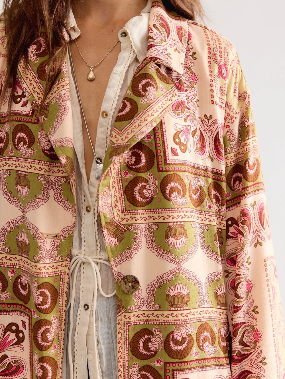 NWT FREE PEOPLE COCO PRINTED SILKY DUSTER JACKET